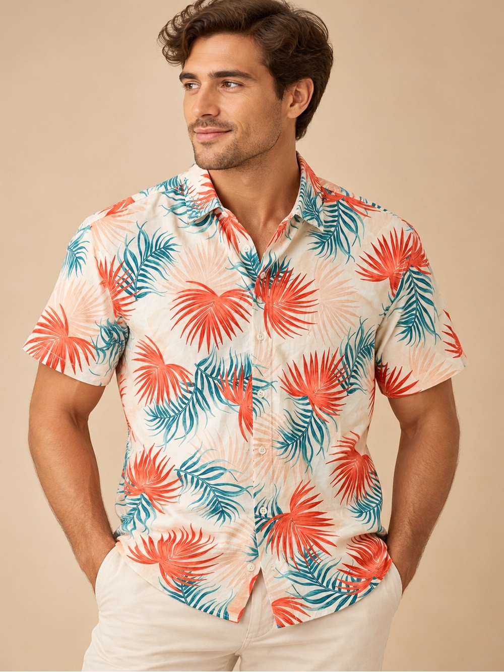 SHEIN Men’s Tropical Palm Leaf Button Down Vacation Shirt Size M